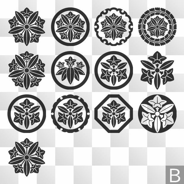 竜胆紋 (りんどう) 日本の実用家紋 ZIP (AI, PNG, PSD)