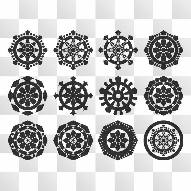 輪宝紋 (りんほう) 日本の実用家紋 ZIP (AI, PNG, PSD)