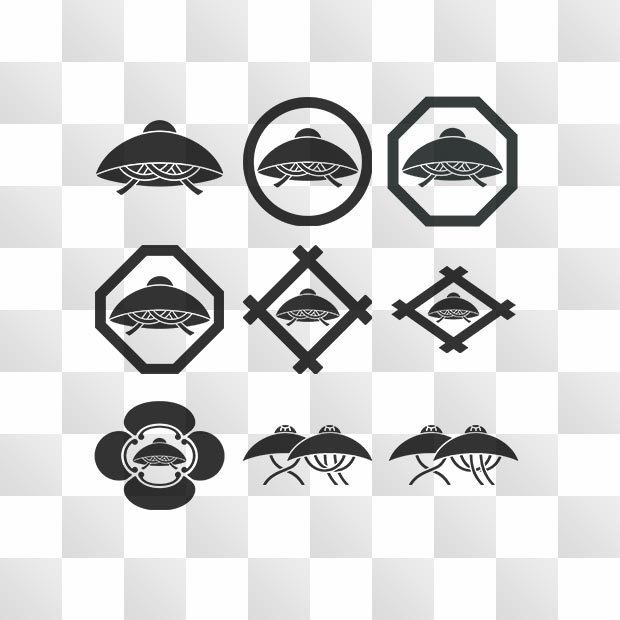 笠紋 (かさ) 日本の実用家紋 ZIP (AI, PNG, PSD)