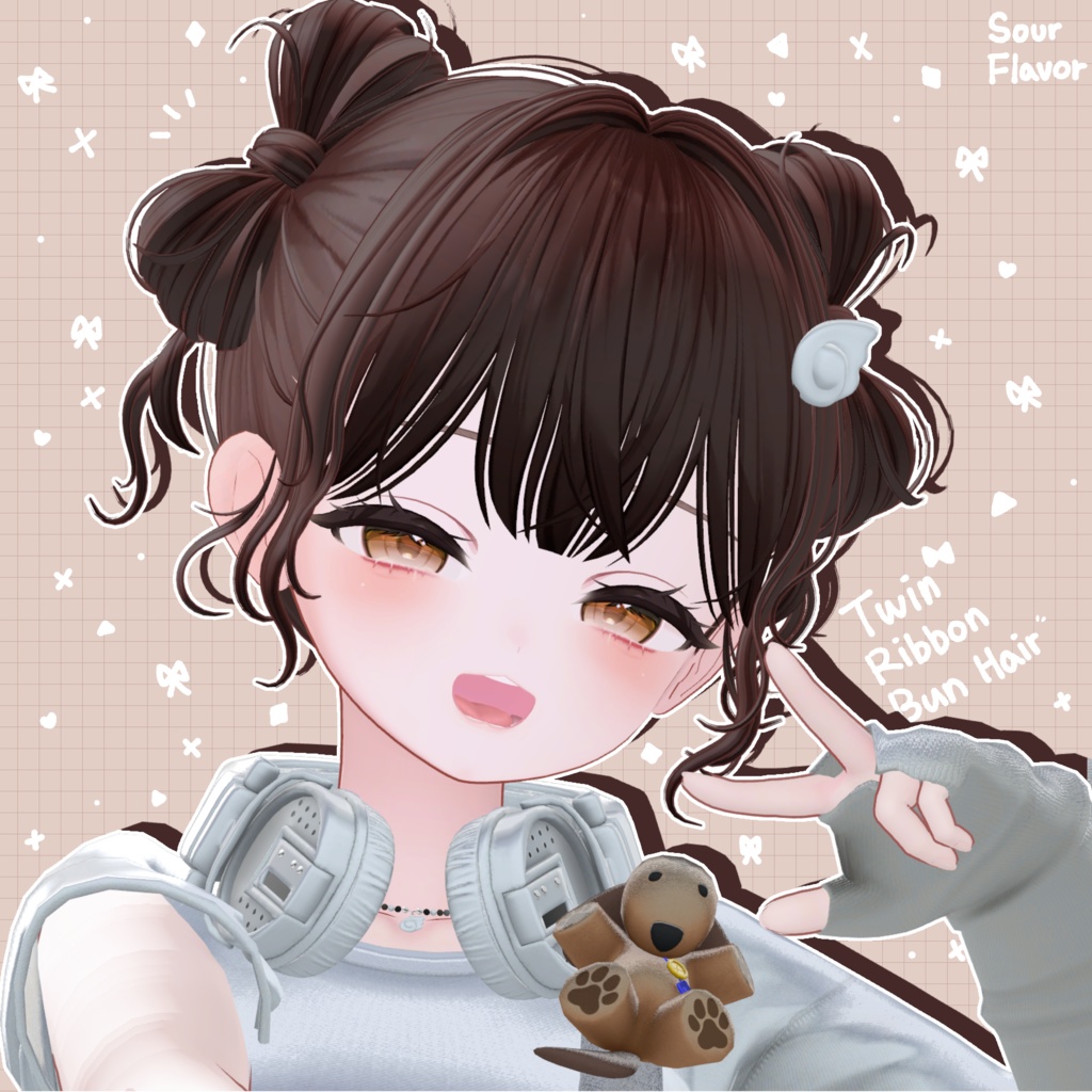 【12アバター対応】Twin Ribbon Bun Hair🎀