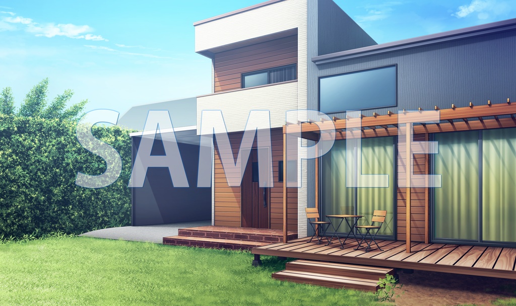 【背景素材】一軒家　庭先（6229_bg02）【時間差分あり】