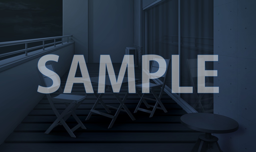 【背景素材】マンション ベランダ テーブル&チェアあり(6229_bg05b)【時間差分あり】