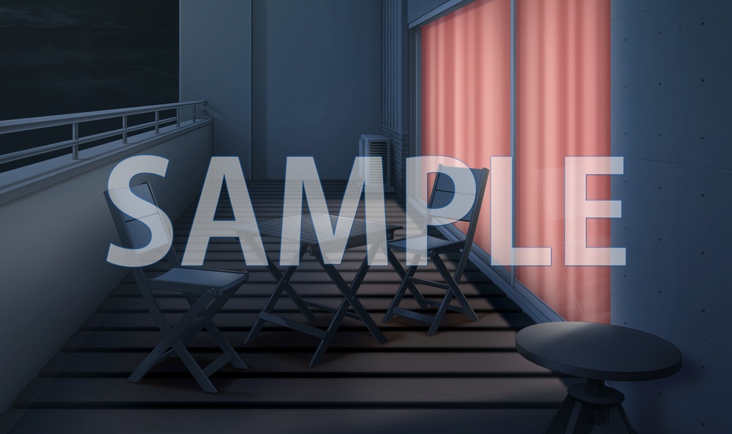 【背景素材】マンション ベランダ テーブル&チェアあり(6229_bg05b)【時間差分あり】