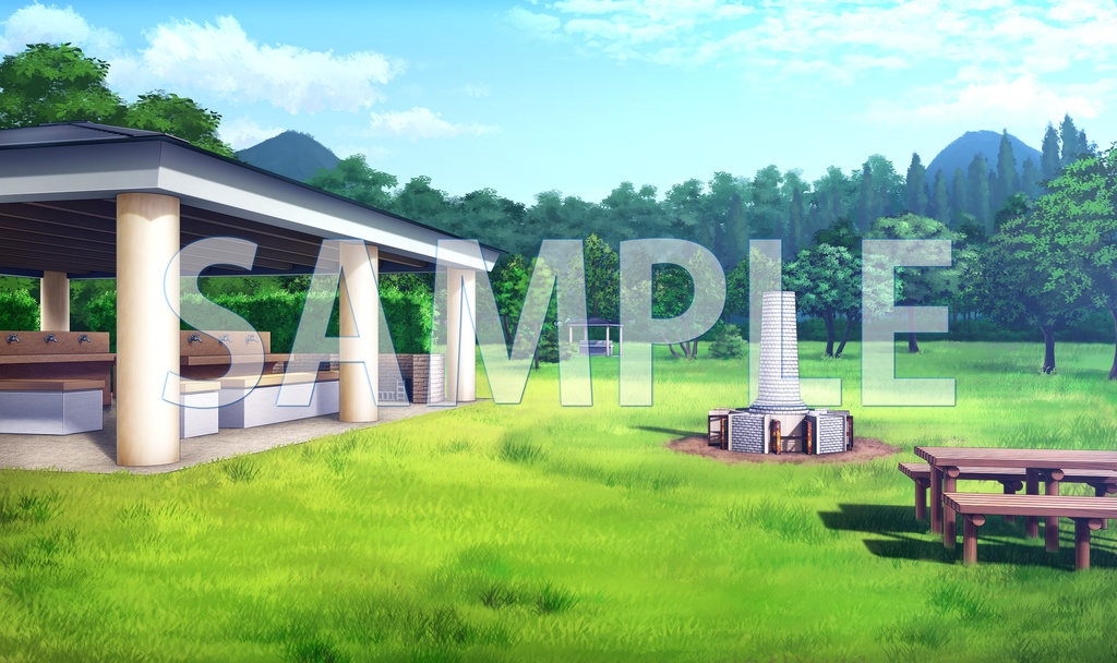 【背景素材】キャンプ場　BBQ広場（6229_bg07）【時間差分あり】