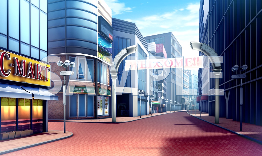 【背景素材】繁華街（6052_bg14）【時間差分あり】