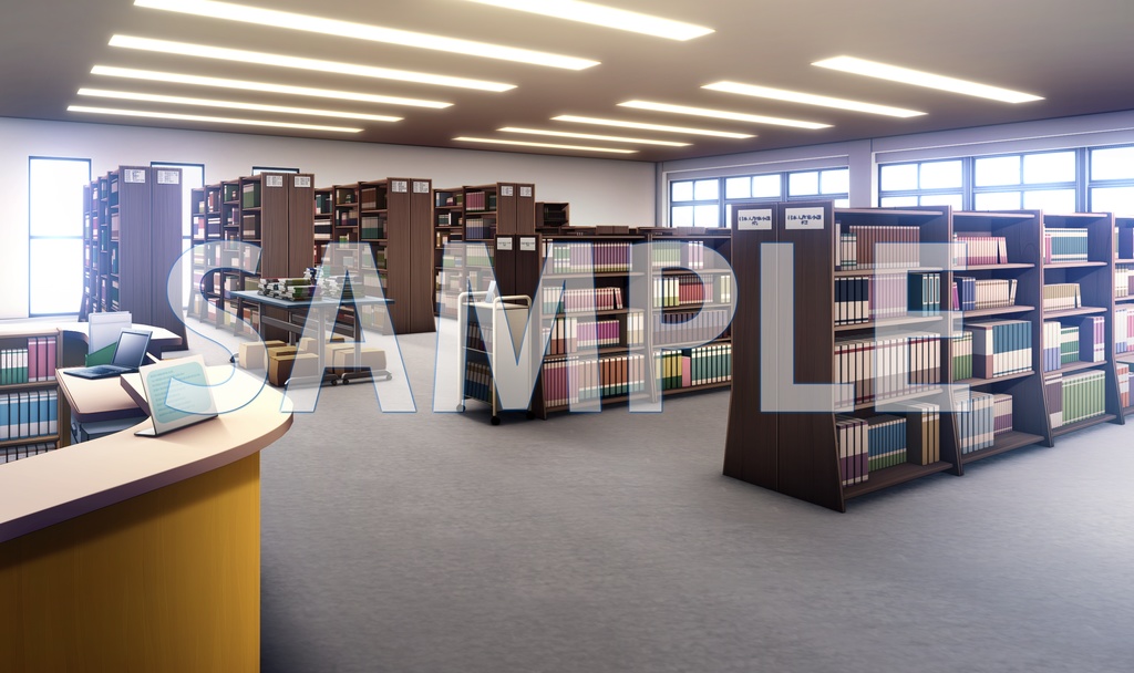 【背景素材】図書室（6069_bg06）【時間差分あり】