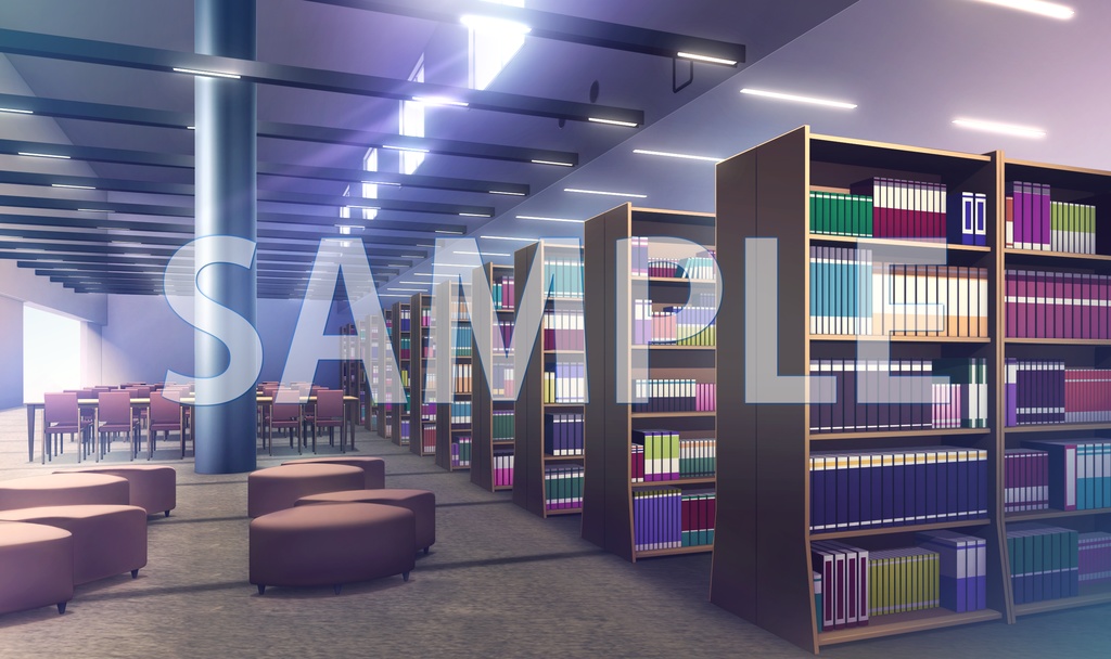 【背景素材】図書室（6168_bg07）【時間差分あり】