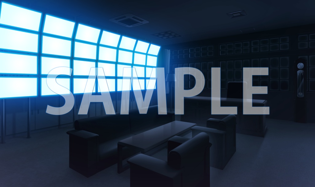 【背景素材】理事長室 監視用モニターあり(6168_bg09b)【時間差分あり】