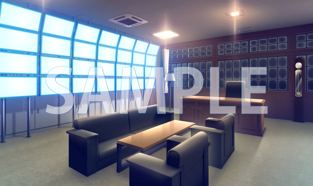 【背景素材】理事長室 監視用モニターあり(6168_bg09b)【時間差分あり】