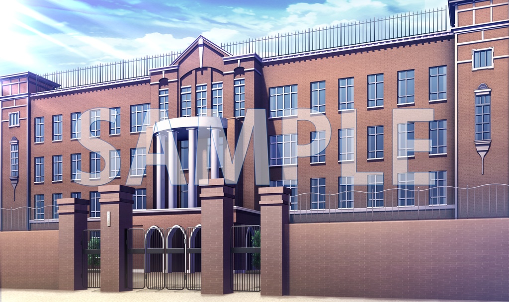 【背景素材】学園外観(閉門)(6175_bg03a)【時間差分あり】