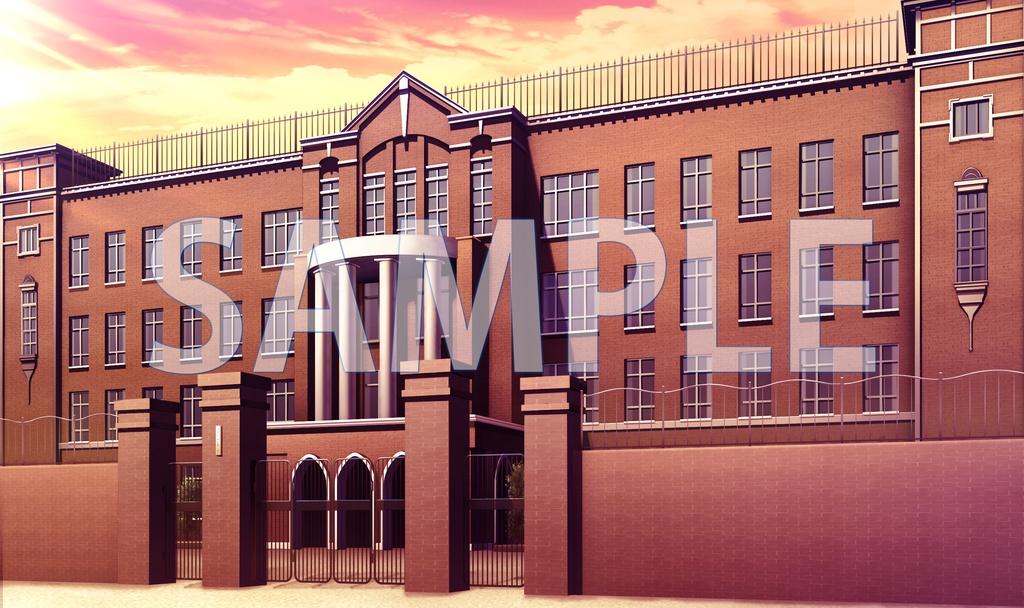 【背景素材】学園外観(閉門)(6175_bg03a)【時間差分あり】