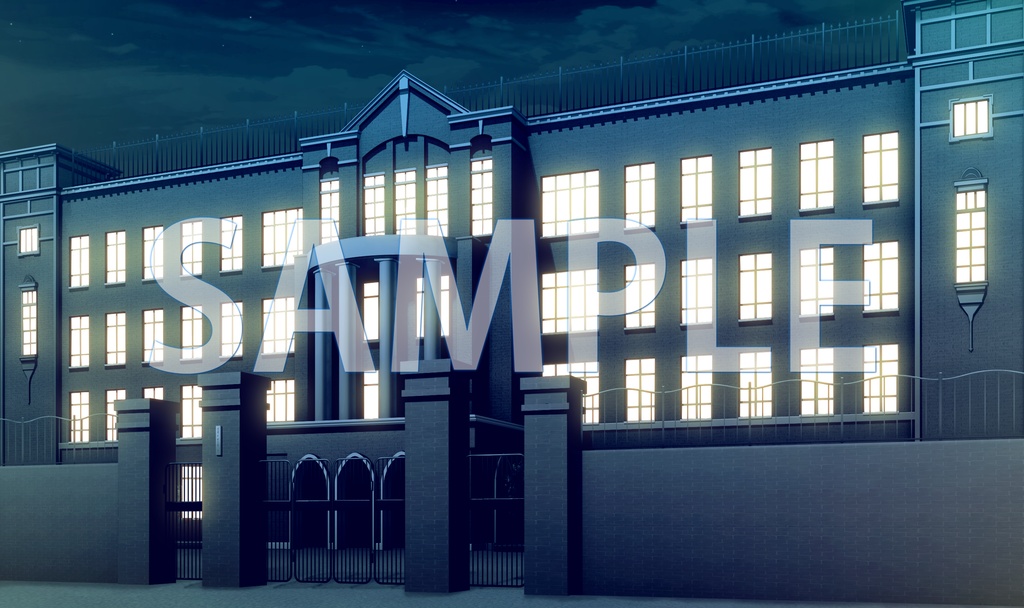 【背景素材】学園外観(閉門)(6175_bg03a)【時間差分あり】