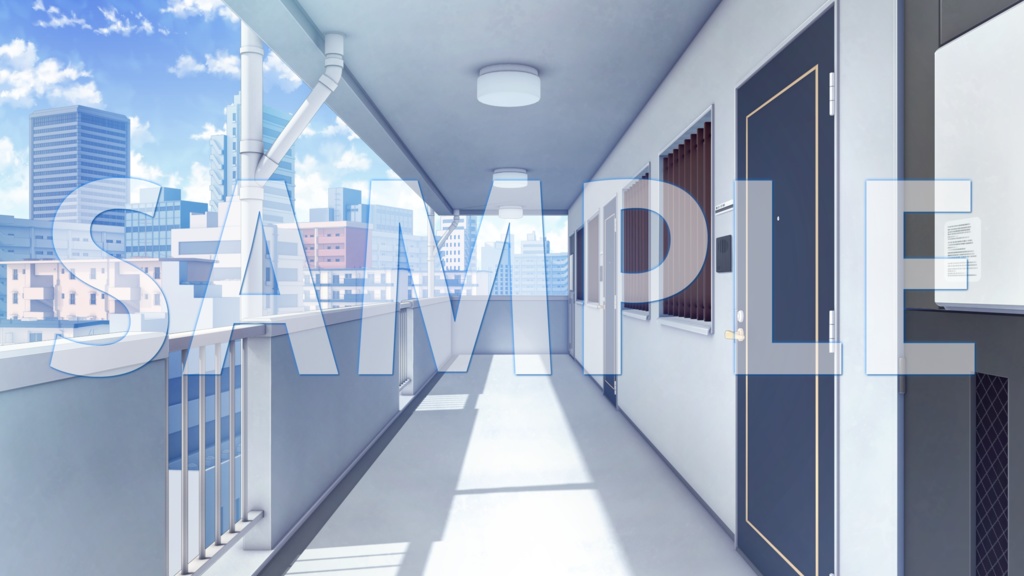 【背景素材】マンション　廊下（1385_bg02）【時間差分あり】