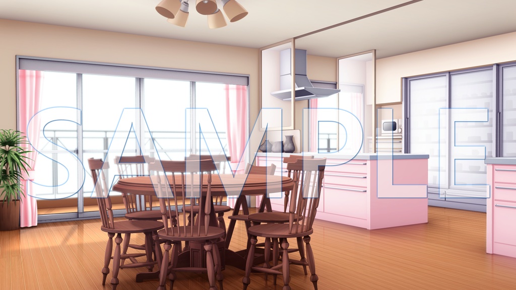 【背景素材】一軒家　ダイニングキッチン（6014_bg02）【時間差分あり】