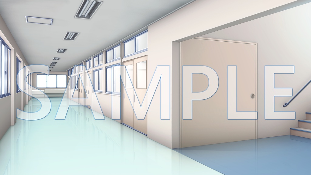 【背景素材】学園　廊下（6014_bg09）【時間差分あり】