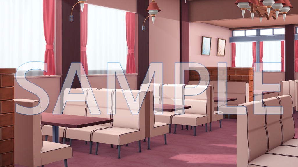 【背景素材】ファミレス（6014_bg13）【時間差分あり】