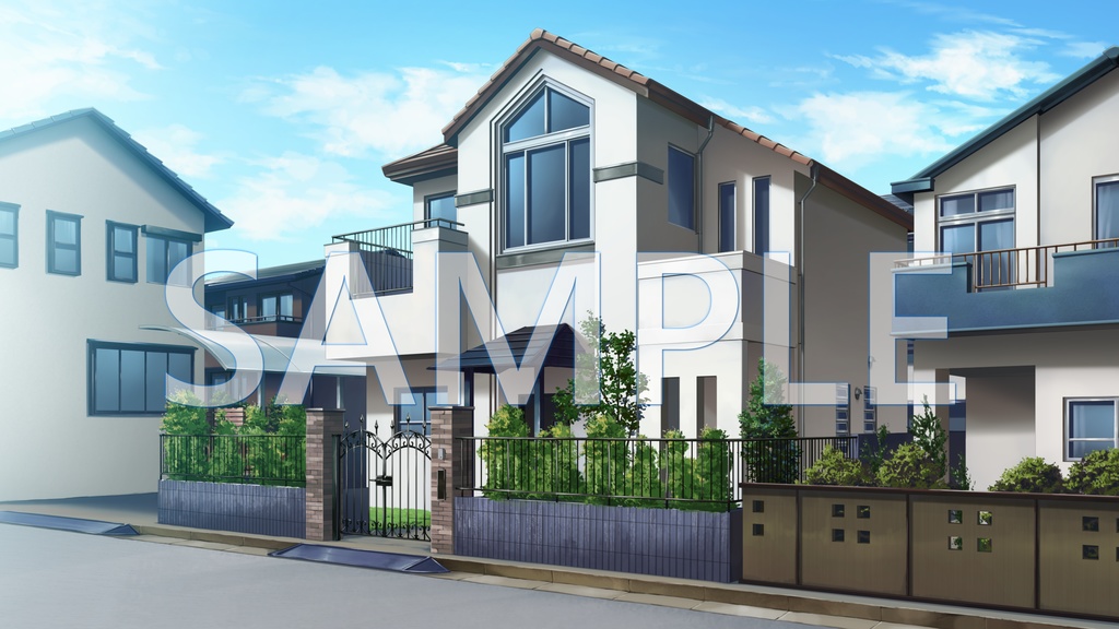 【背景素材】一軒家　外観（6045_bg01）【時間差分あり】