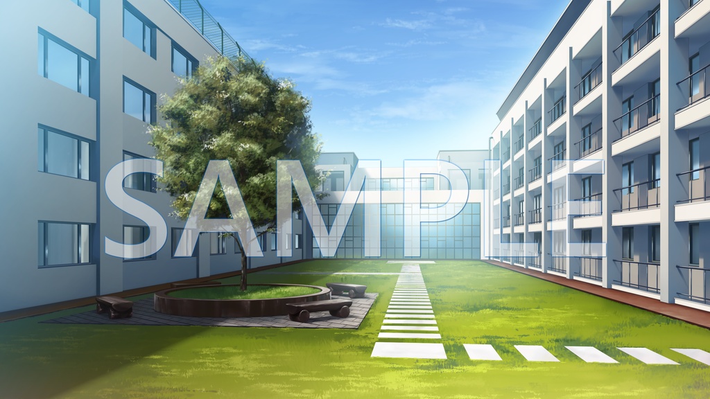 【背景素材】学園　中庭（6045_bg08）【時間差分あり】