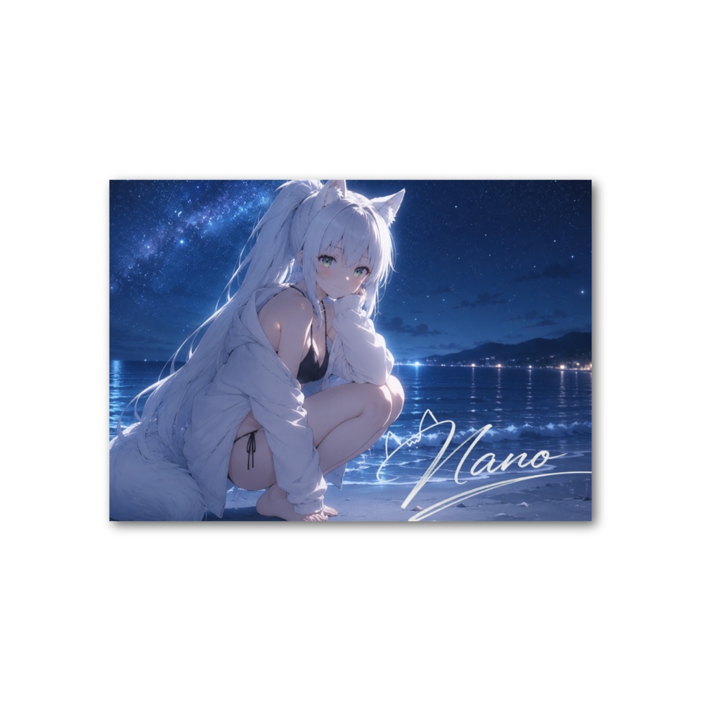 【8/31まで限定フォトカード#3】部屋に置くと涼しくなります(水着・夜の海イラスト)【10種類購入でボイス特典あり】