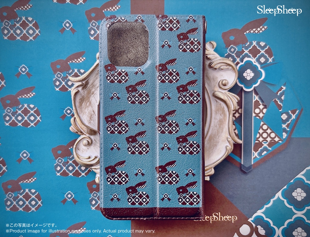 【手帳型ケース】モダン風・ウサギ柄