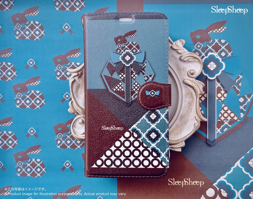 【手帳型ケース】モダン風・ウサギ柄