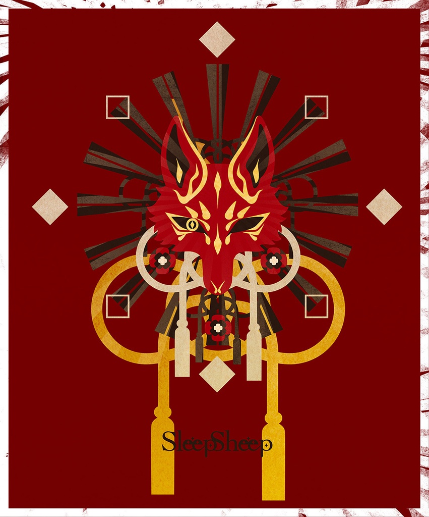 【手帳型ケース】和狐