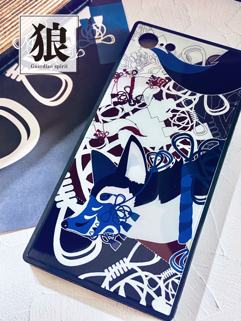 【スマホケース・スクエア型・強化ガラス製】和狼