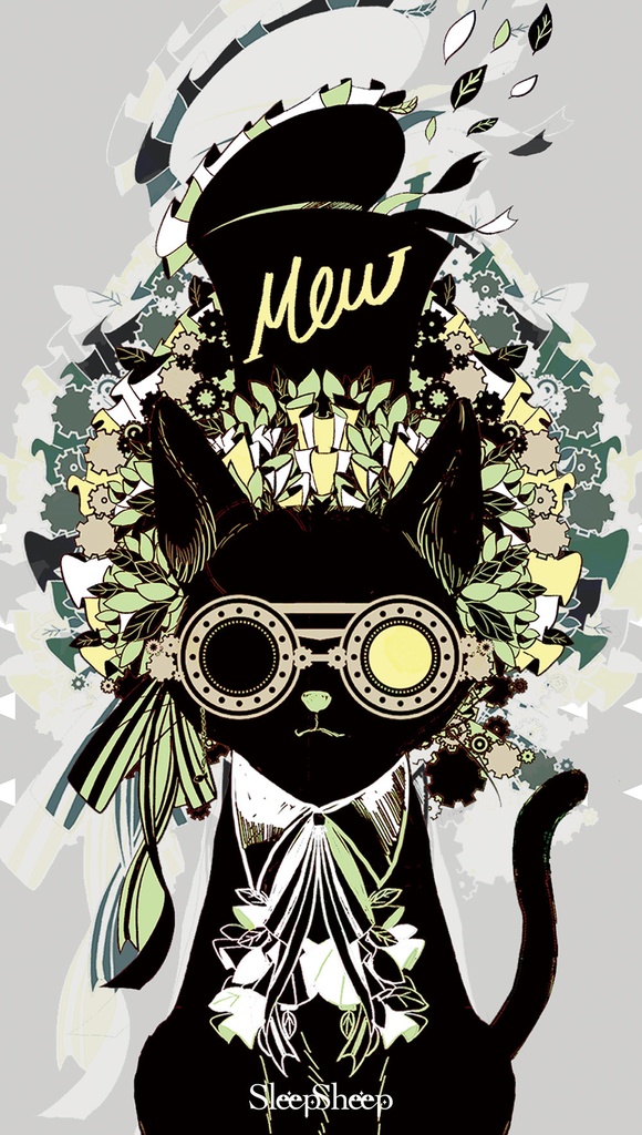 【手帳型ケース】動物の花束シリーズ『クロネコ』