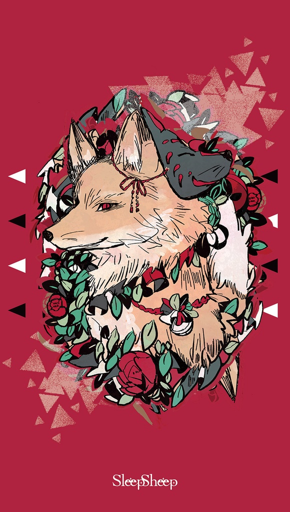 【手帳型ケース】動物の花束シリーズ『キツネ』