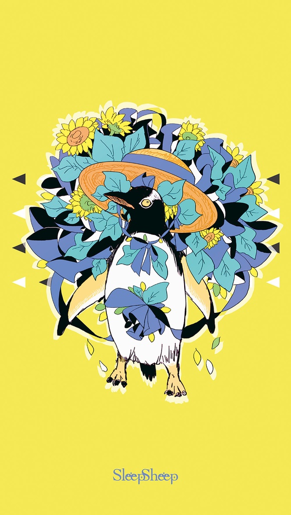 【手帳型ケース】動物の花束シリーズ『ペンギン』