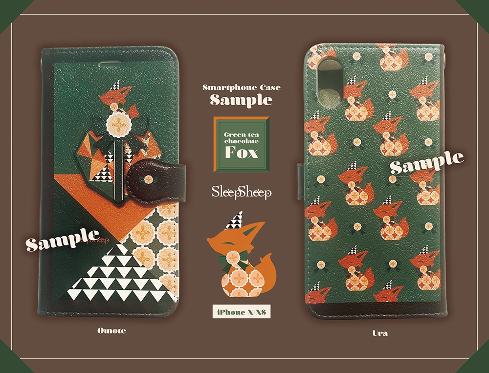 【手帳型ケース】モダン風・キツネ柄_iPhoneX/XS