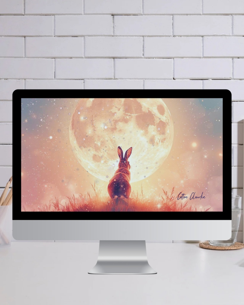 【Cotton Cloudie】月夜の使者|満月・幻想的・うさぎ・おしゃれ|スマホ壁紙|待ち受け 他