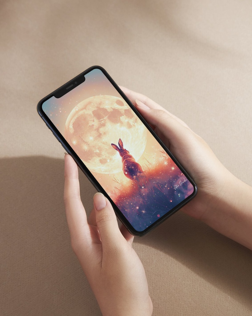 【Cotton Cloudie】月夜の使者|満月・幻想的・うさぎ・おしゃれ|スマホ壁紙|待ち受け 他