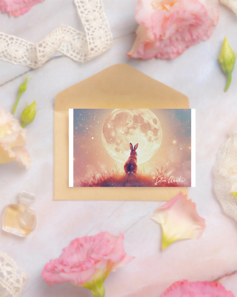 【Cotton Cloudie】月夜の使者|満月・幻想的・うさぎ・おしゃれ|スマホ壁紙|待ち受け 他