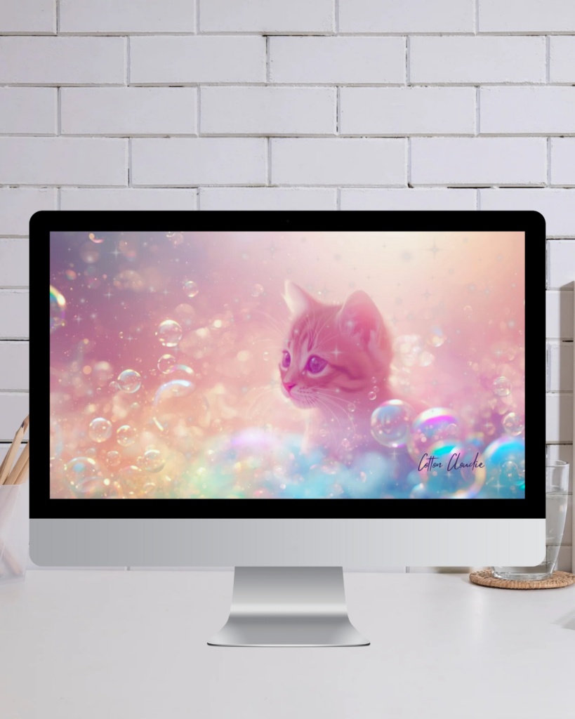 【Cotton Cloudie】虹のきらめき|パステル・猫・かわいい|スマホ壁紙|待ち受け 他