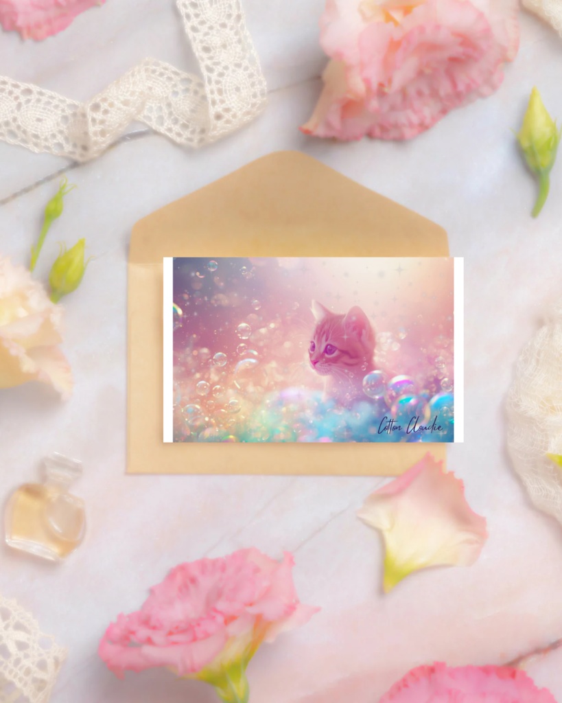 【Cotton Cloudie】虹のきらめき|パステル・猫・かわいい|スマホ壁紙|待ち受け 他