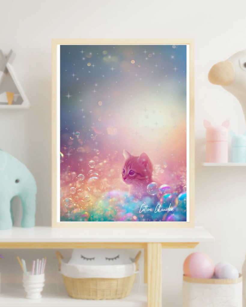 【Cotton Cloudie】虹のきらめき|パステル・猫・かわいい|スマホ壁紙|待ち受け 他