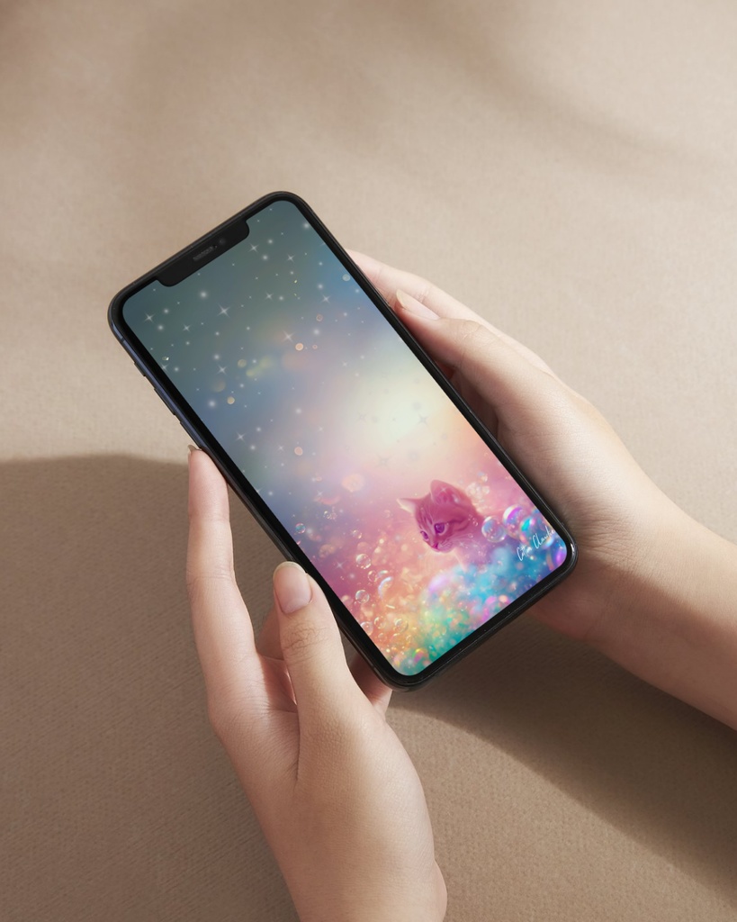 【Cotton Cloudie】虹のきらめき|パステル・猫・かわいい|スマホ壁紙|待ち受け 他