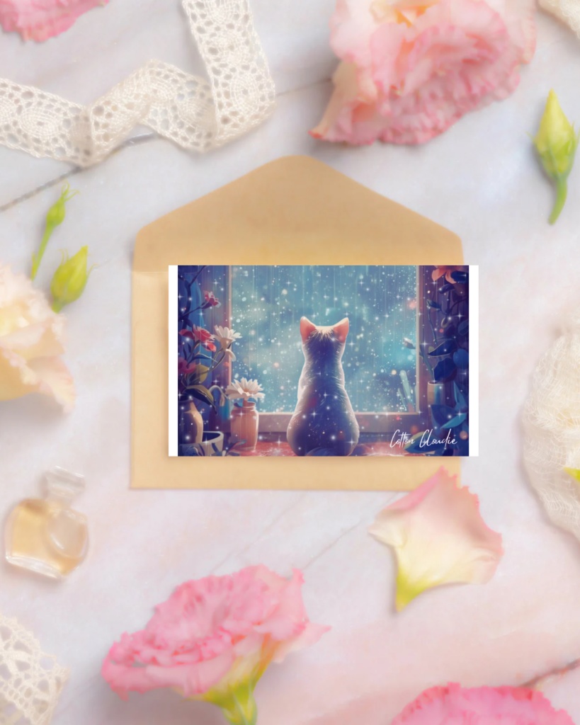 【Cotton Cloudie】星降る夜の窓辺|幻想的・猫・かわいい|スマホ壁紙|待ち受け 他