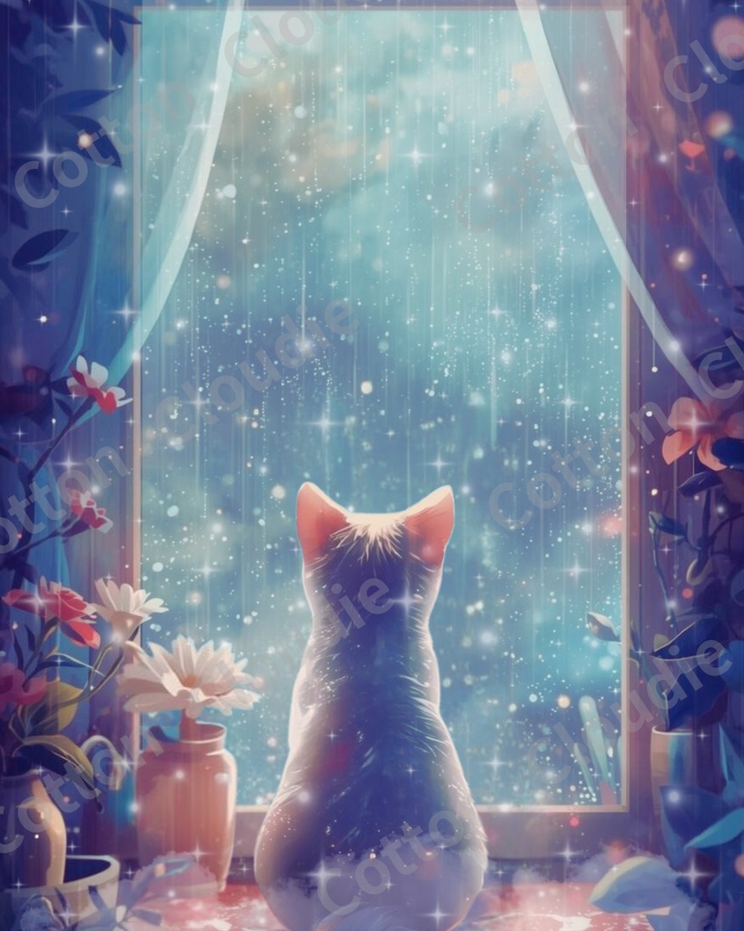 スマホ壁紙|待ち受け |PC壁紙|デジタルポスター|星降る夜の窓辺【Cotton Cloudie】