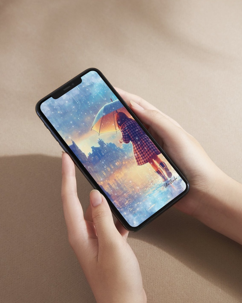 【Cotton Cloudie】雨の日のファンタジー|雨・女の子・おしゃれ|スマホ壁紙|待ち受け 他