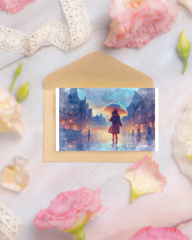 【Cotton Cloudie】雨の日のファンタジー|雨・女の子・おしゃれ|スマホ壁紙|待ち受け 他
