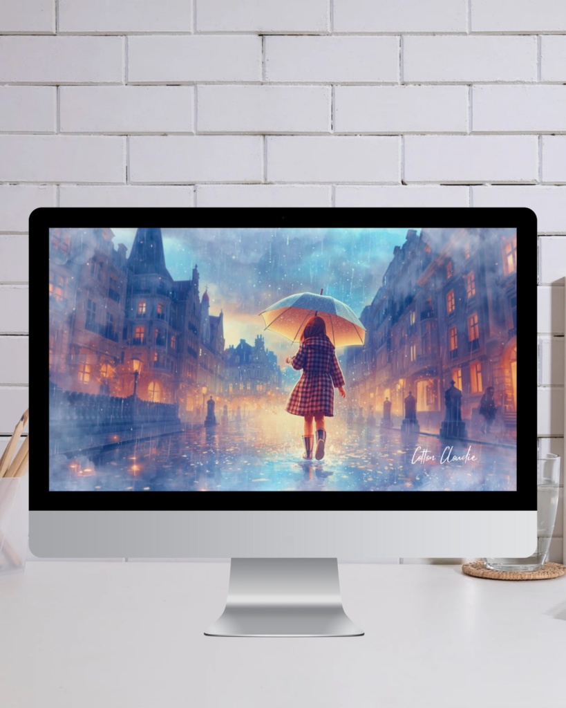 【Cotton Cloudie】雨の日のファンタジー|雨・女の子・おしゃれ|スマホ壁紙|待ち受け 他