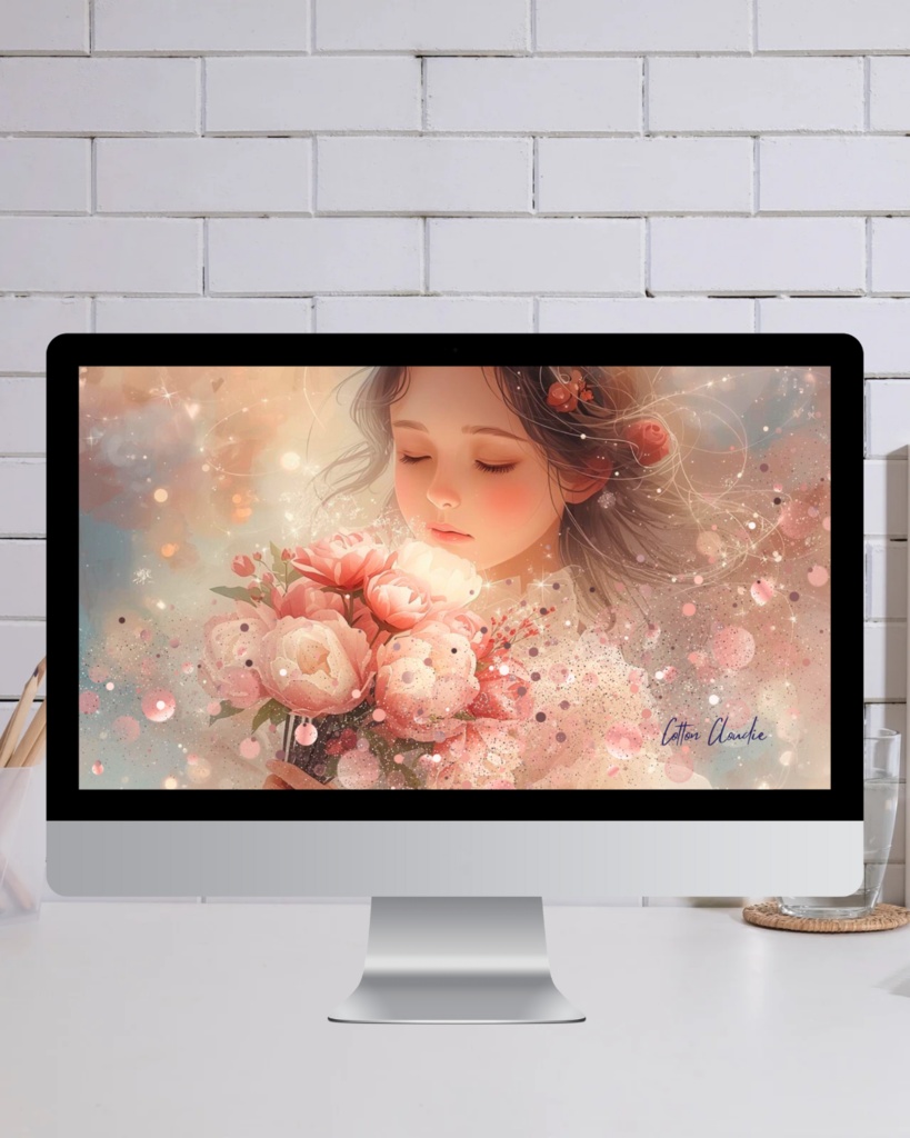 スマホ壁紙|待ち受け |PC壁紙|デジタルポスター|夢みる花飾り【Cotton Cloudie】