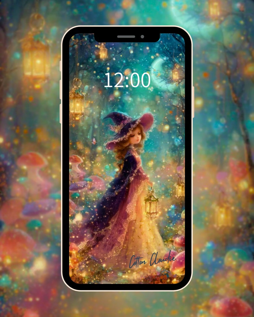 スマホ壁紙|待ち受け|月夜の森の魔女【Cotton Cloudie】