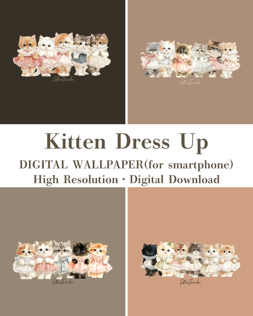 スマホ壁紙|待ち受け|Kitten Dress Up【Cotton Cloudie】