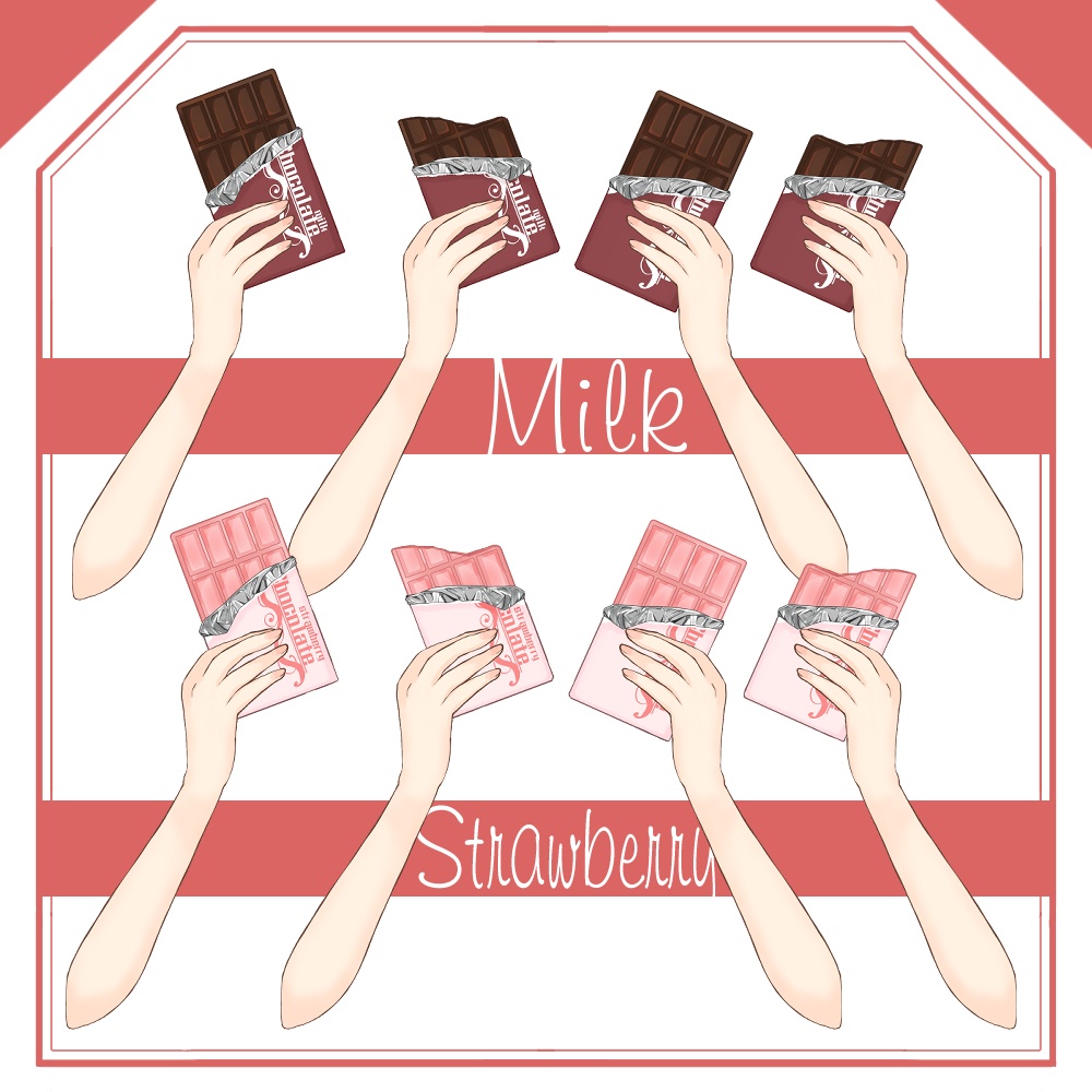 【フリー素材】板チョコレートを持つ手【ホワイト/ミルク/苺/チョコ】