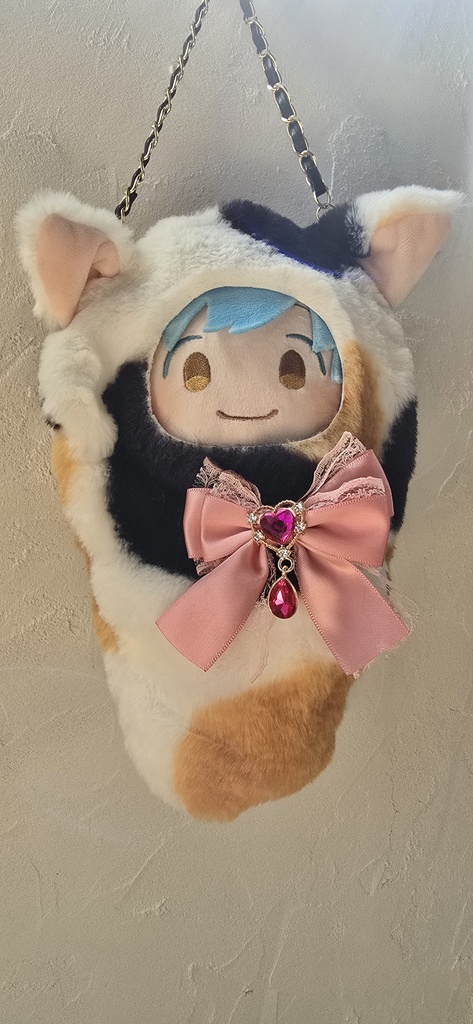 お散歩おくるみぬいカバー(ネコ・ピンクリボン)