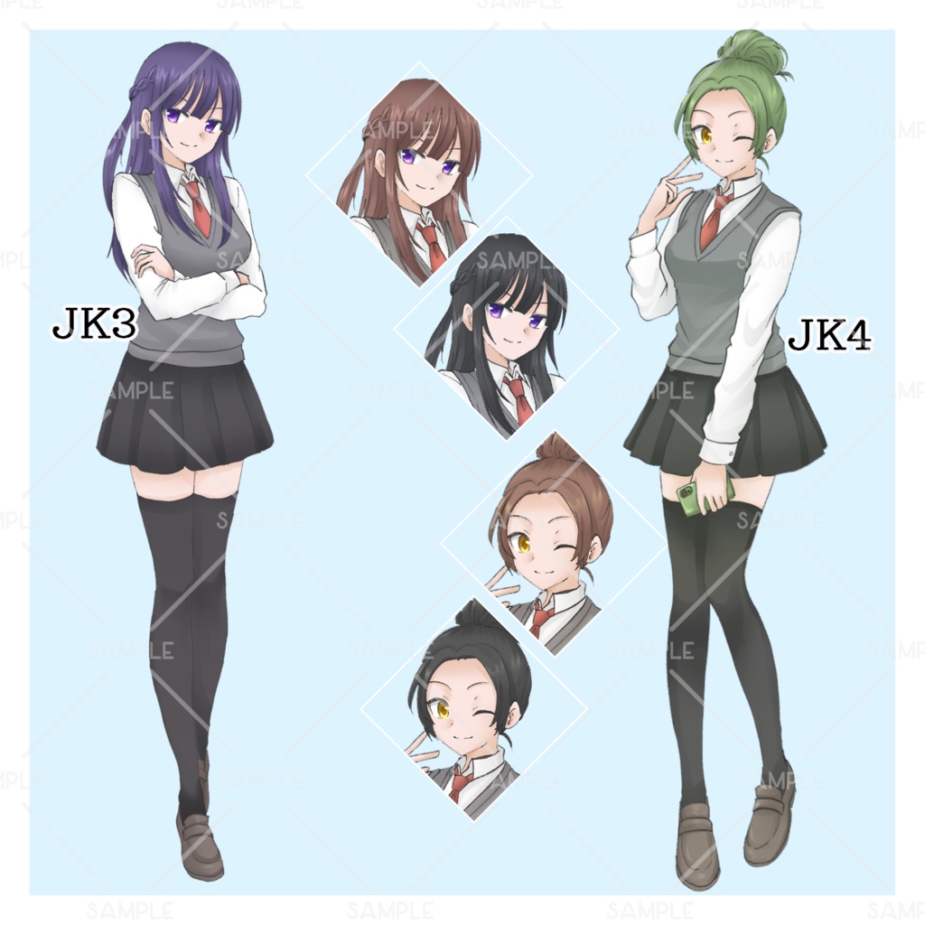 「立ち絵素材 女子高生/全8種 カラー差分あり」