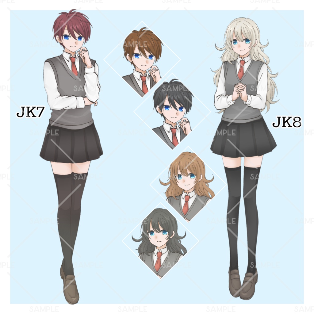 「立ち絵素材 女子高生/全8種 カラー差分あり」